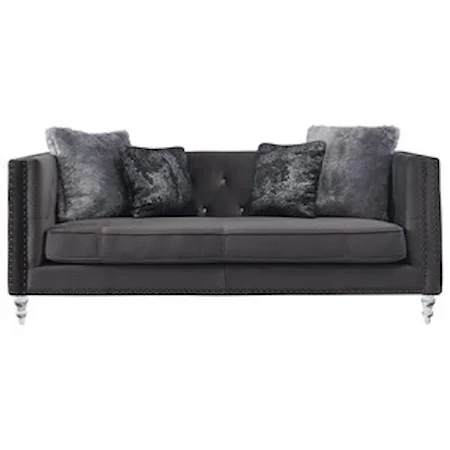 Glam Sofa with Nailhead Trim and Crystal Tufted Back